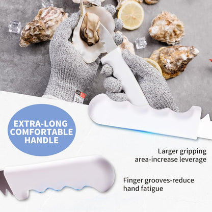2PCS Oyster Shucking Knife + 4PCS A5 Cut-Resistant Gloves(2M+2L),8" Oyster Knife With Extended Ergonomic Handle,Stainless Steel Oyster Shucker Tool Oyster Opener Tool Oyster Shucking Kit