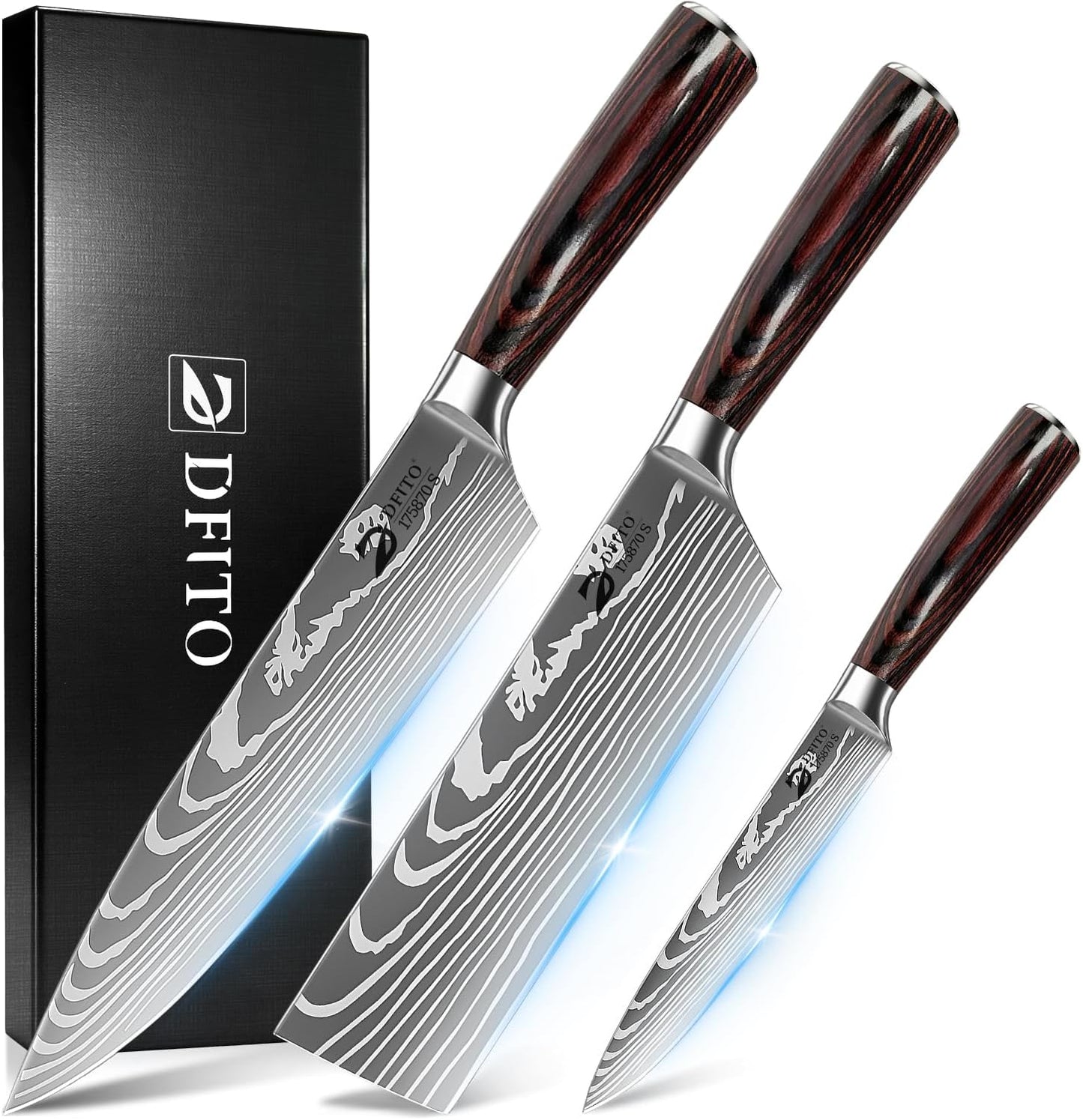 Dfito Kitchen Knife Set, 15 Pieces Knife Set with Block and Sharpener, High Carbon Stainless Steel Chef Knives Set with Red Pakkawood Handle for Home Cooking, Dishwasher Safe