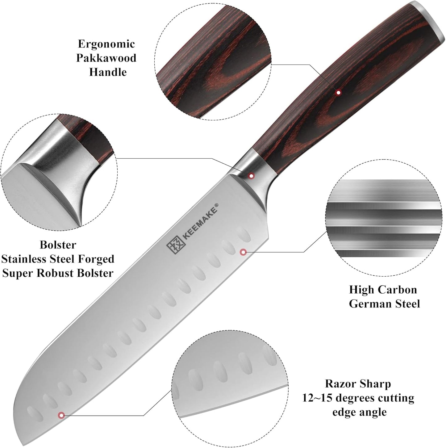 KEEMAKE Kitchen Knife Set of 5 - Kitchen Knives 1.4116 High Carbon Stainless Steel Blade, Professional Chef Knife Set, Razor Sharp Knives with Ergonomic Pakkawood Handle for Home Cooking