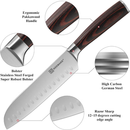 KEEMAKE Kitchen Knife Set of 5 - Kitchen Knives 1.4116 High Carbon Stainless Steel Blade, Professional Chef Knife Set, Razor Sharp Knives with Ergonomic Pakkawood Handle for Home Cooking