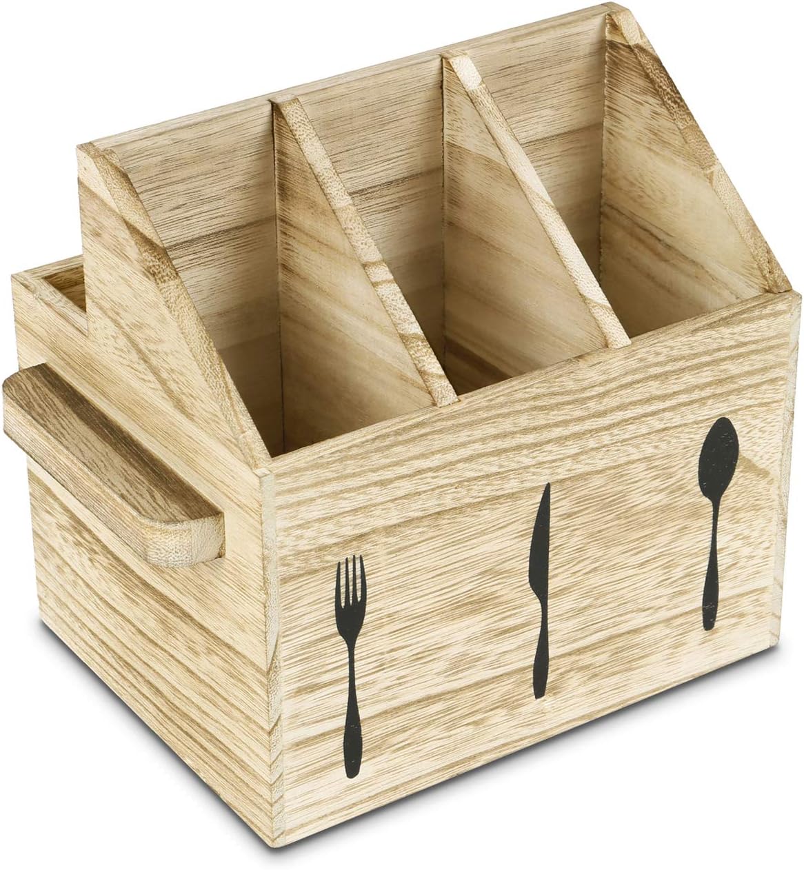 Ikee Design Wooden Utensil Caddy with Handles, Silverware Caddy, Silverware Holder for Countertop,Party,Camping and Kitchen, Organizer, Picnic Cutlery Holders, Black Color