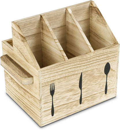Ikee Design Wooden Utensil Caddy with Handles, Silverware Caddy, Silverware Holder for Countertop,Party,Camping and Kitchen, Organizer, Picnic Cutlery Holders, Black Color
