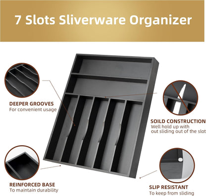 Silverware Organizer Bamboo Kitchen Drawer Organizer Utensil Organizer Silverware Holder Cutlery Organizer in drawer Flatware Organizer Tray (Black 5 Slots)