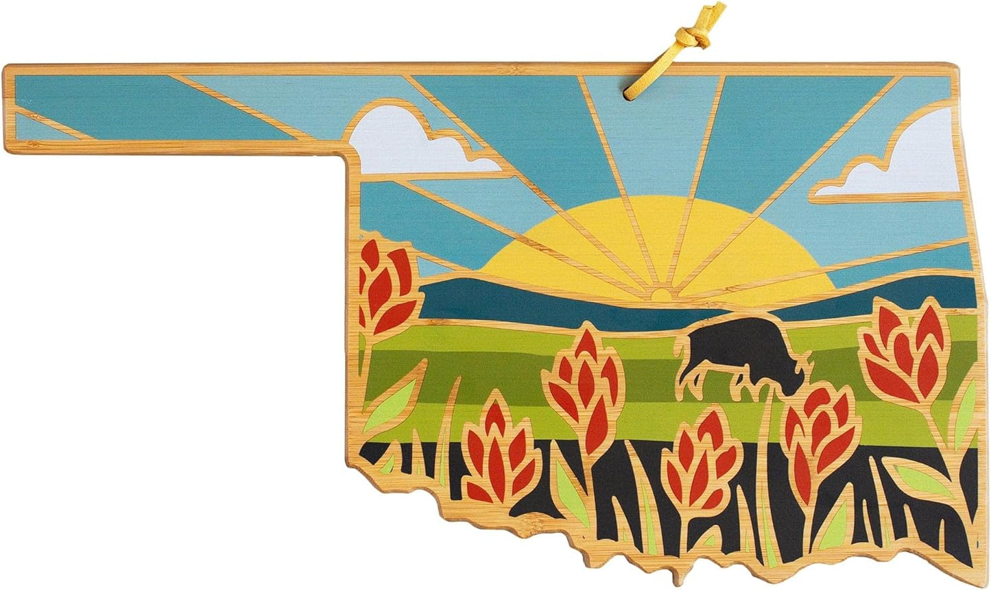 Totally Bamboo North Carolina State Shaped Cutting Board and Charcuterie Serving Platter with Artwork by Summer Stokes, Includes Hang Tie for Wall Display 18" x 8" x 5/8" - Colors A