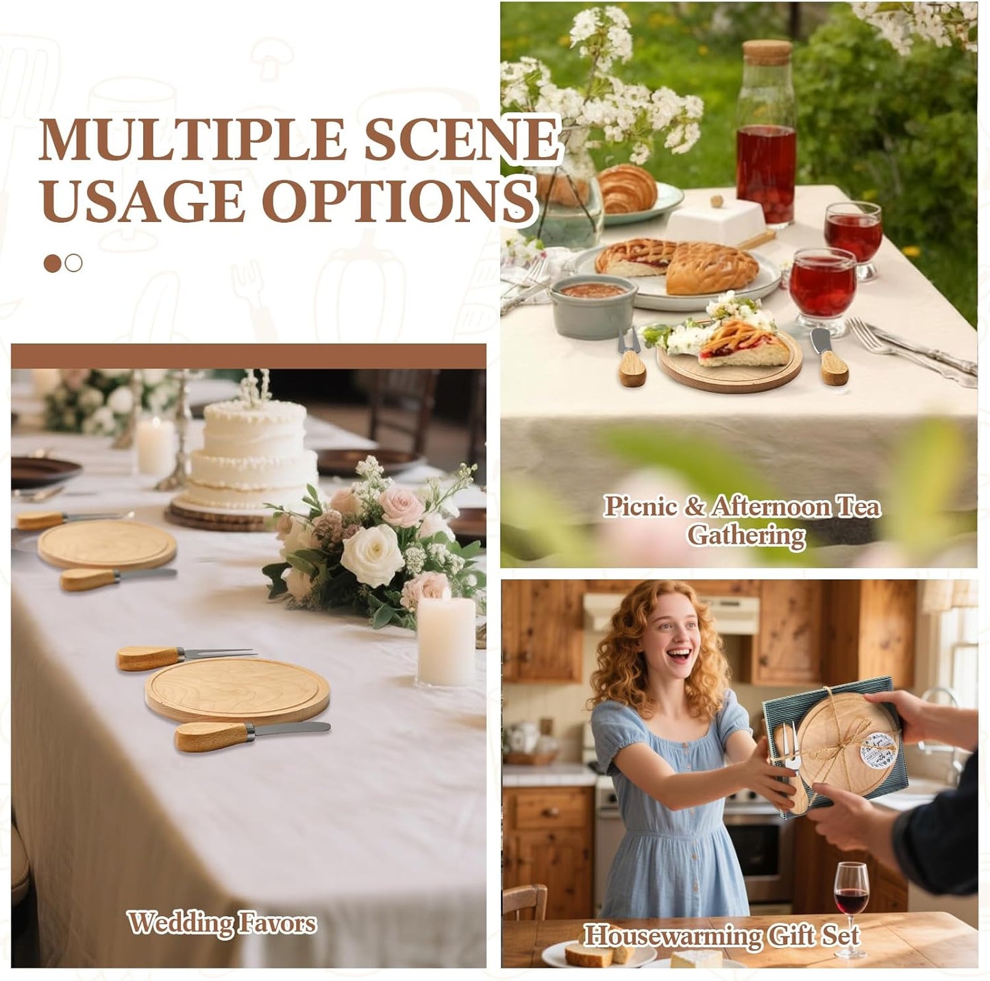Maxcheck 18 Sets Baby Shower Bridal Game Prizes for Winners Round Cheese Board Set Wood Mini Charcuterie Board with Knives and Forks Thank You Card with Gift Box for Guests Wedding (Bamboo)