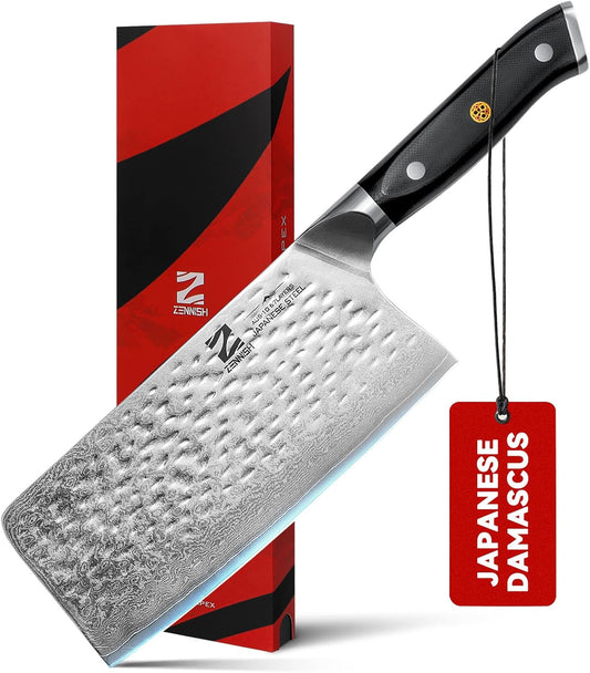 Cleaver Knife 7" Meat Cleaver - Japanese AUS-10 Damascus Steel 60HRC - Ultra Sharp Meat Cutting Knife with Full Tang G10 Handle - Professional Chinese Chef Knife for Kitchen, Gift Box, Chef Choice
