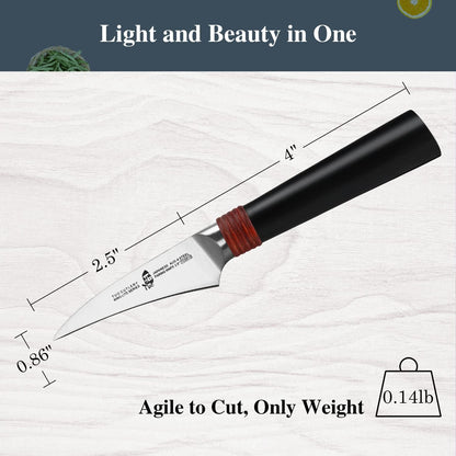 TUO Paring Knife 2.5 inch Bird Beak Peeling Knife Fruit Knife Vegetable Peeler Small Kitchen Knife, AUS-8 Stainless Steel with Ergonomic Pakkawood Handle, Gift Box Ring Lite Series