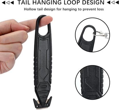 Therwen 30 Pcs Safety Box Cutter Knife of Stainless Steel Concealed Blade Package Opener with Tape Splitter for Carton Cardboard Wrap Letter Work Bag Straps Film Utility Tool (Black)
