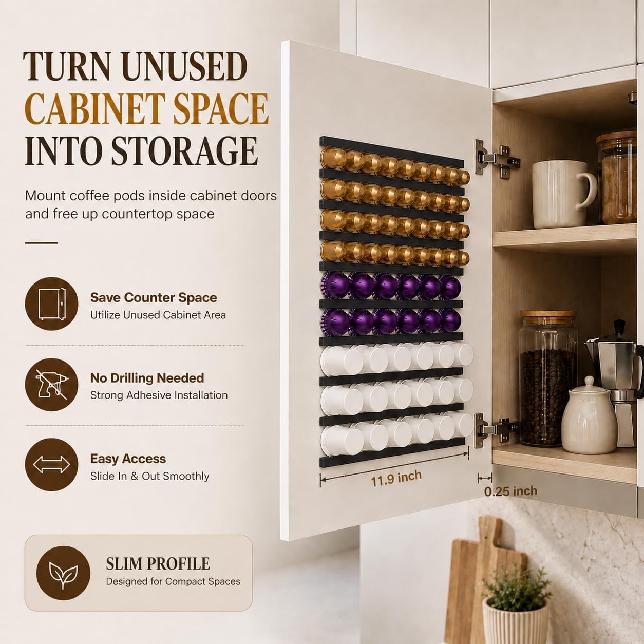 Coffee Pod Holder, Capsule Organizer for Counter,10-Pack Coffee Pods Storage/Organizers,Wall Mount with Adhesives,Coffee Station Fridge RV Kitchen-White