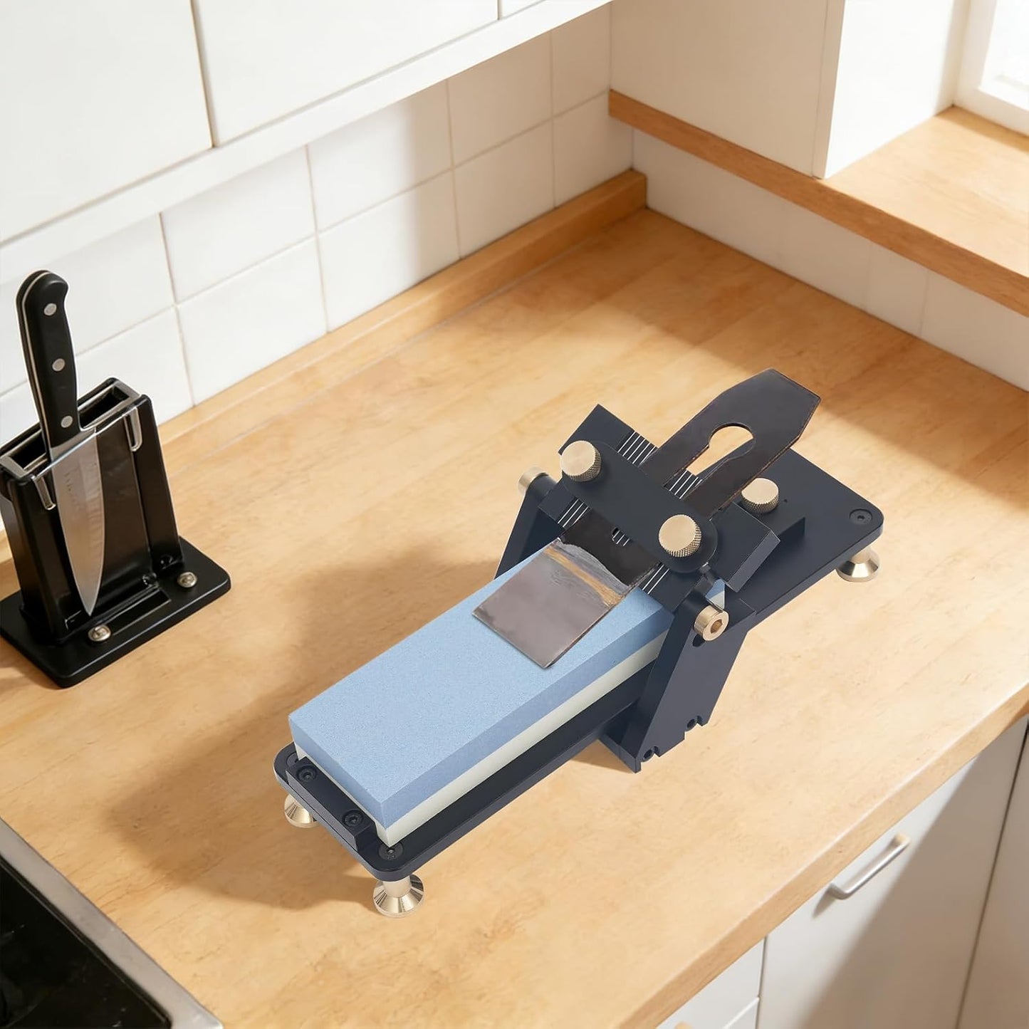 Fixed Angle Whetstone Set, Non-slip Sawinery Sharpening Jig with with 1000/6000 Whetstone, Knife Sharpening Polishing Stone with Fixed Angle Sharpener for Woodworking Carving Chisel Knife