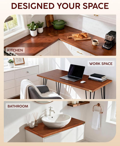 Hevea Butcher Block Countertop, 25"×24"×1.5" Solid Wood Butcher Block, Unfinished Wood Table Top DIY Cut for Kitchen Island, Cutting Board, Washer Dryer Countertop, Living and Dining Room Table 2ft