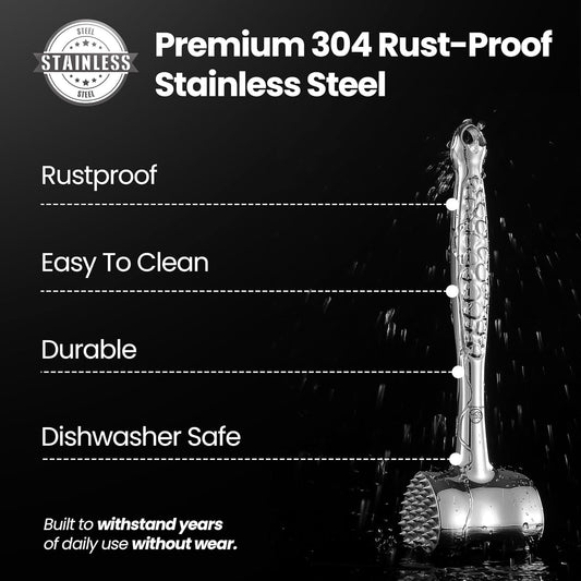 Stainless Steel Meat Tenderizer Tool, Premium Meat Mallet with Non-Slip Grip, Dual-sided Kitchen Mallet Ideal for Tenderizing Steak, Poultry & Chicken Cutlet, Dishwasher Safe with Lifetime Replacement