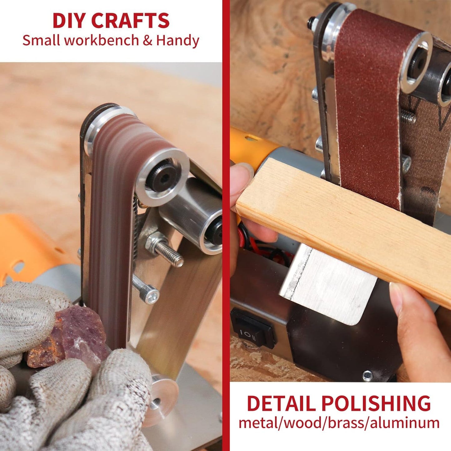 Mini Electric Belt-Sander Knife-Sharpener Sanding Machine - Small Bench Grinder Kit 7 Speed Adjustable Power Polisher DIY Polishing Grinding Tool For Knife Making, Wood Metal Working, Handcraft