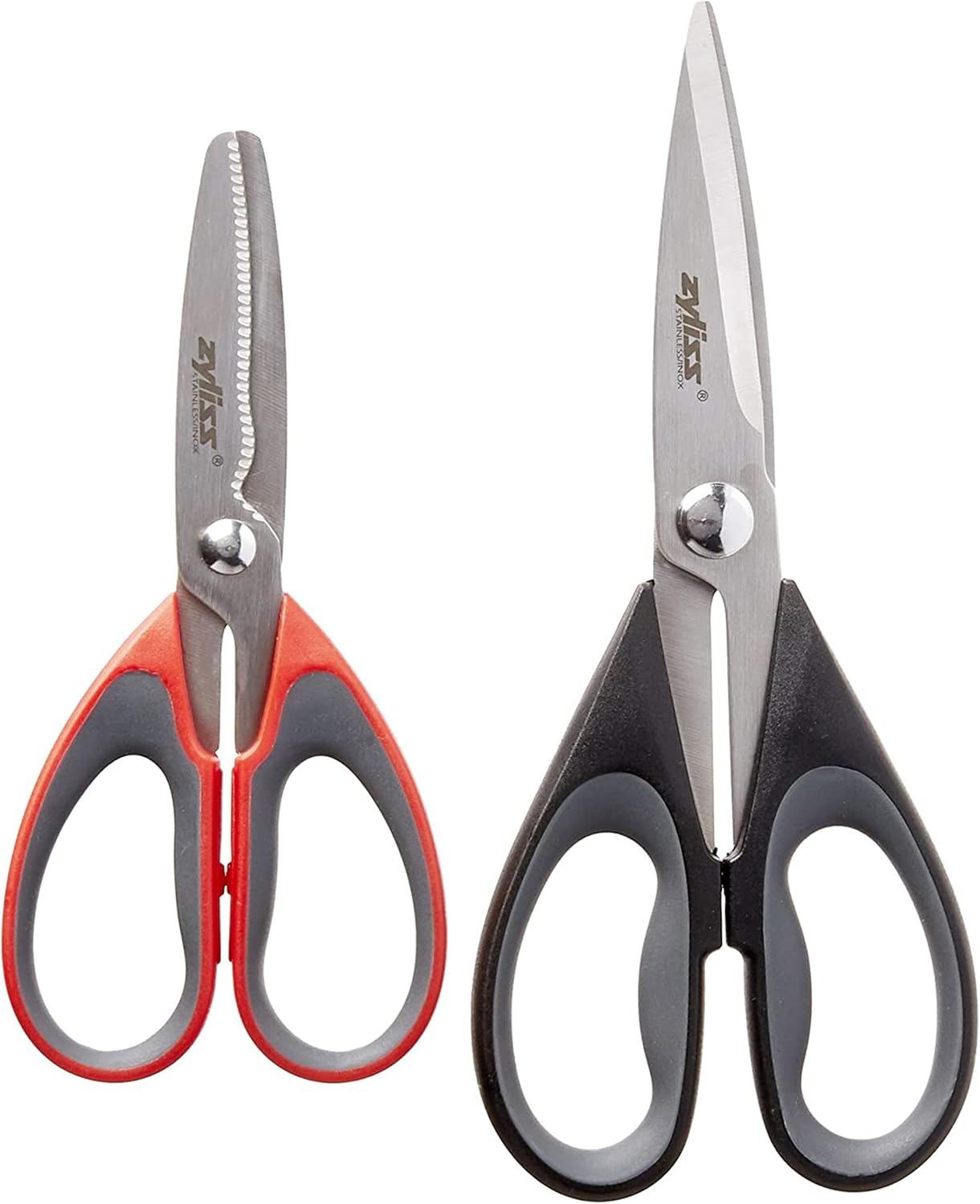 Zyliss 2-Piece Stainless Steel Kitchen Scissor & Shear Set – 7" Red & 9" Black – Micro-Serrated Blades, Soft-Touch Grip, Heavy-Duty Hinge & Box Cutter – Food Prep & Household Use Durable & Versatile