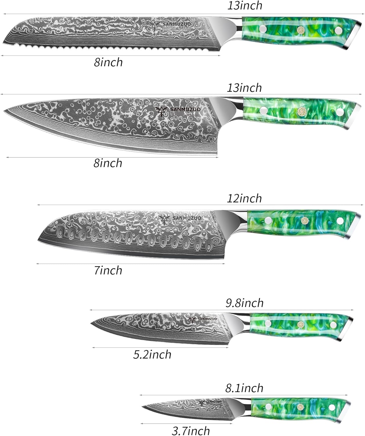 Steak Knives Set of 4, Ultra Sharp Non Serrated Kitchen Steak Knife 5 Inch - Damascus Steel & Resin Handle - Xuan Series (Sapphire Blue)