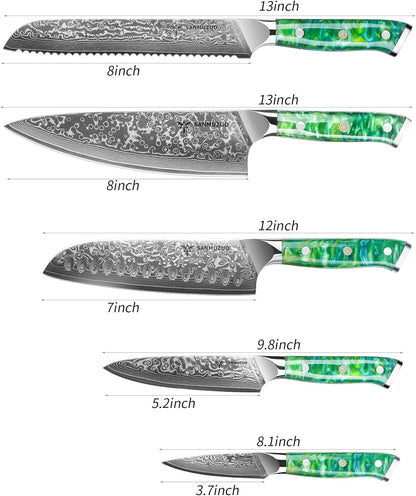 Steak Knives Set of 4, Ultra Sharp Non Serrated Kitchen Steak Knife 5 Inch - Damascus Steel & Resin Handle - Xuan Series (Sapphire Blue)