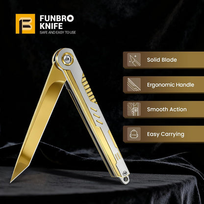 FUNBRO EDC Pocket Knife - 7CR13Mov Steel Tanto Blade, Slim Survival Knife with Clip and Liner Lock, Window Breaker for Outdoor Camping- Stocking stuffer Gifts for Men Women