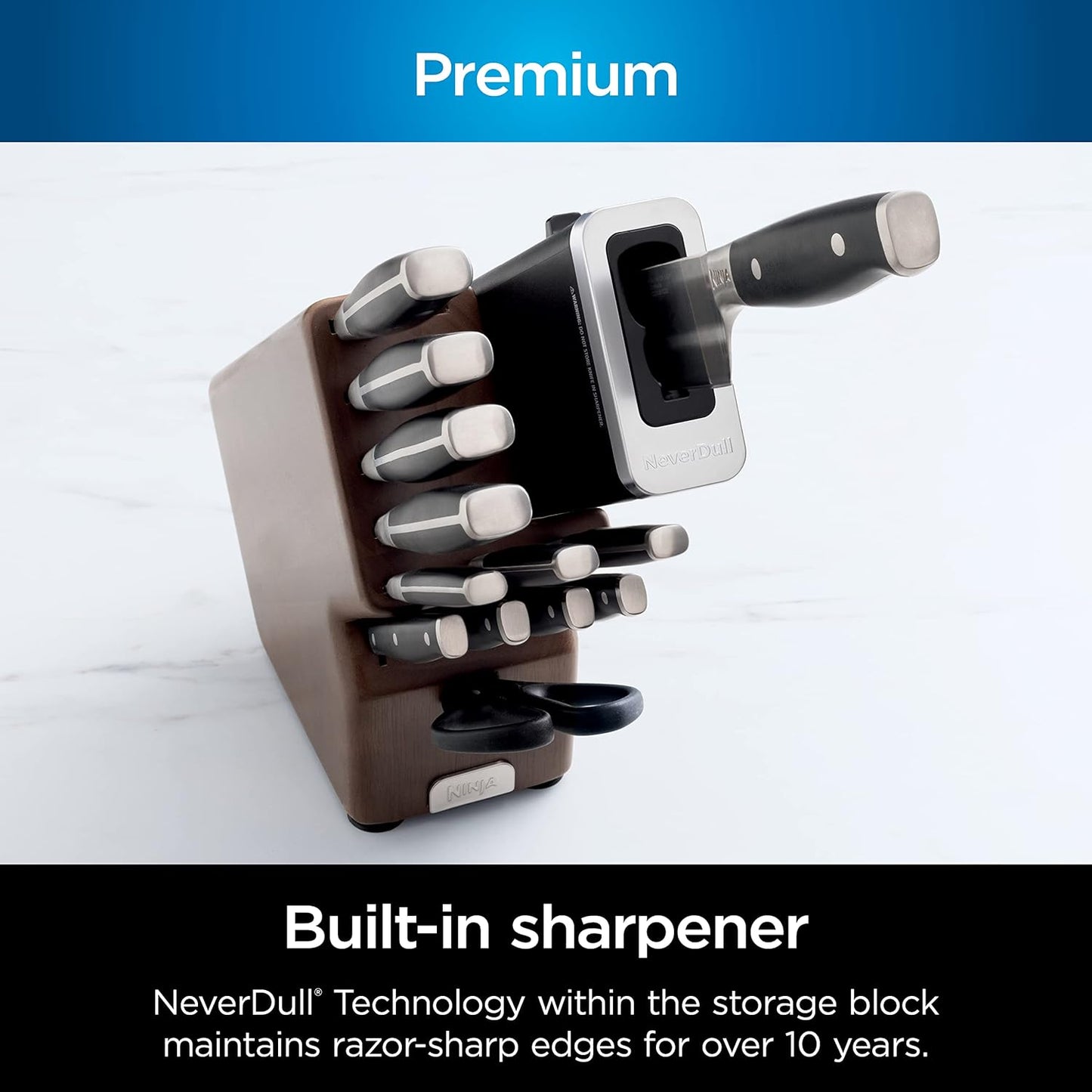 Ninja K32012 Foodi NeverDull Premium Knife System, 12 Piece Knife Block Set with Built-in Sharpener, German Stainless Steel Knives, Black