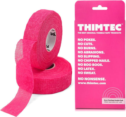 THIMTEC - The Original Thimble Tape for Hand Sewing - Fully Adjustable Nail & Finger Protector - A Smarter Alternative to Classic Knitting Thimbles - Caution Tape, 2-Pack