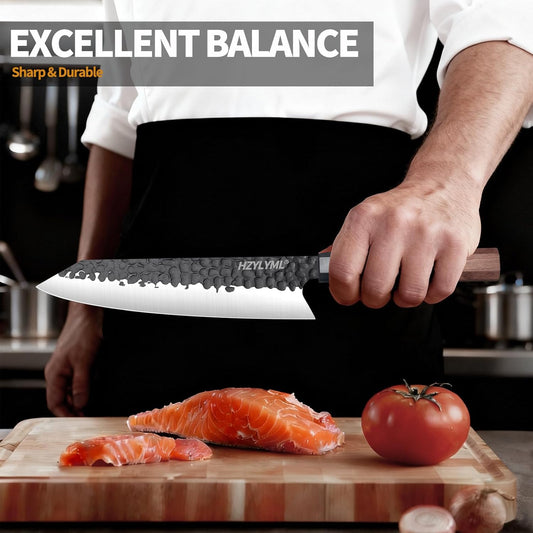 8 Inch Japanese Knife，Professional chef Knife，Hand Forged High Carbon Steel Knife for Cooking，Chopping.Sharp Durable Kitchen Knife for Home，Gifts for Women,Kitchen Gifts