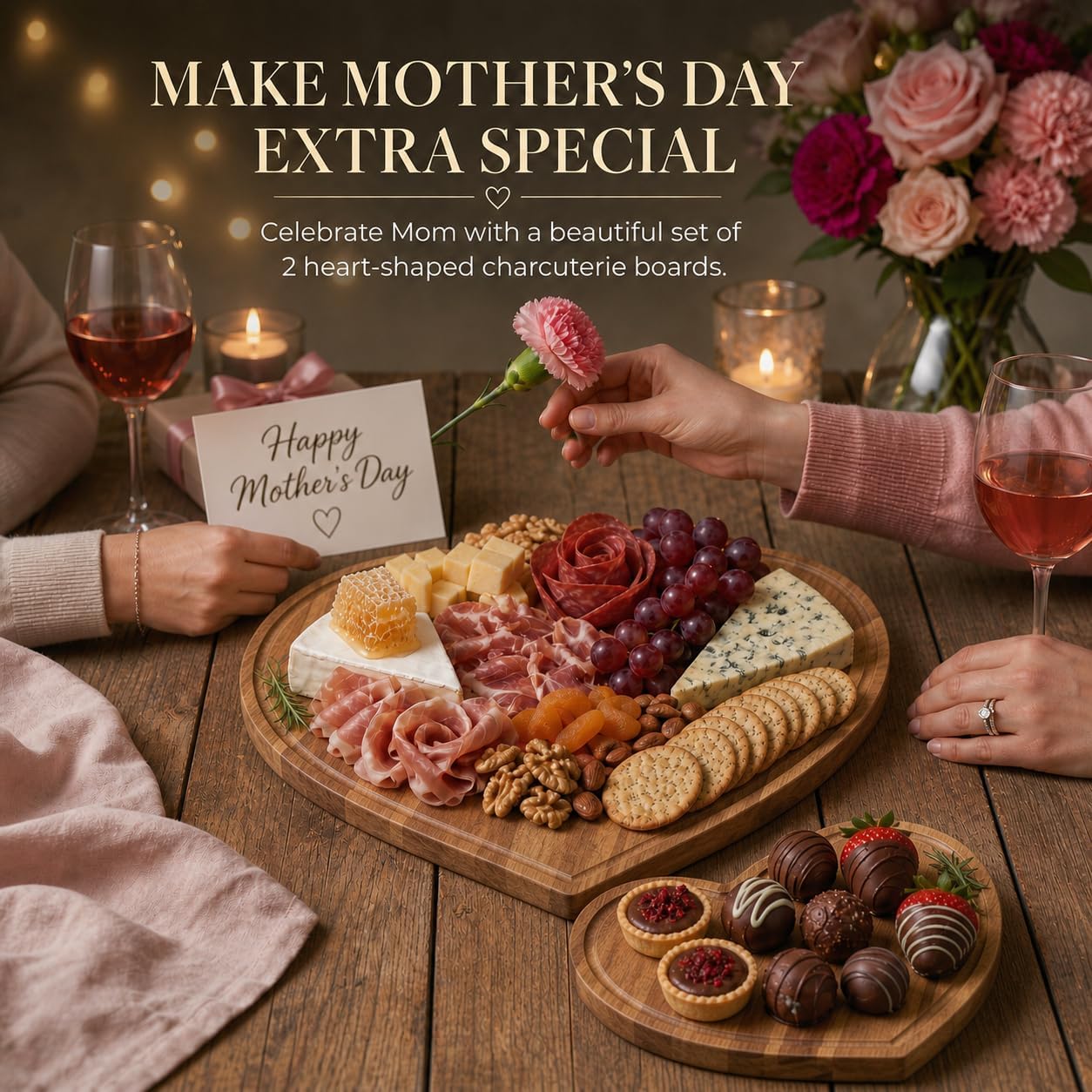 Heart Charcuterie Board 16 x 13.2 Inches - Acacia Wood Cutting Board, Heart Shaped Serving Tray - Mother’s Day Gifts for Mom, Wife, Grandma, Birthday Gifts for Mother & Grandmother