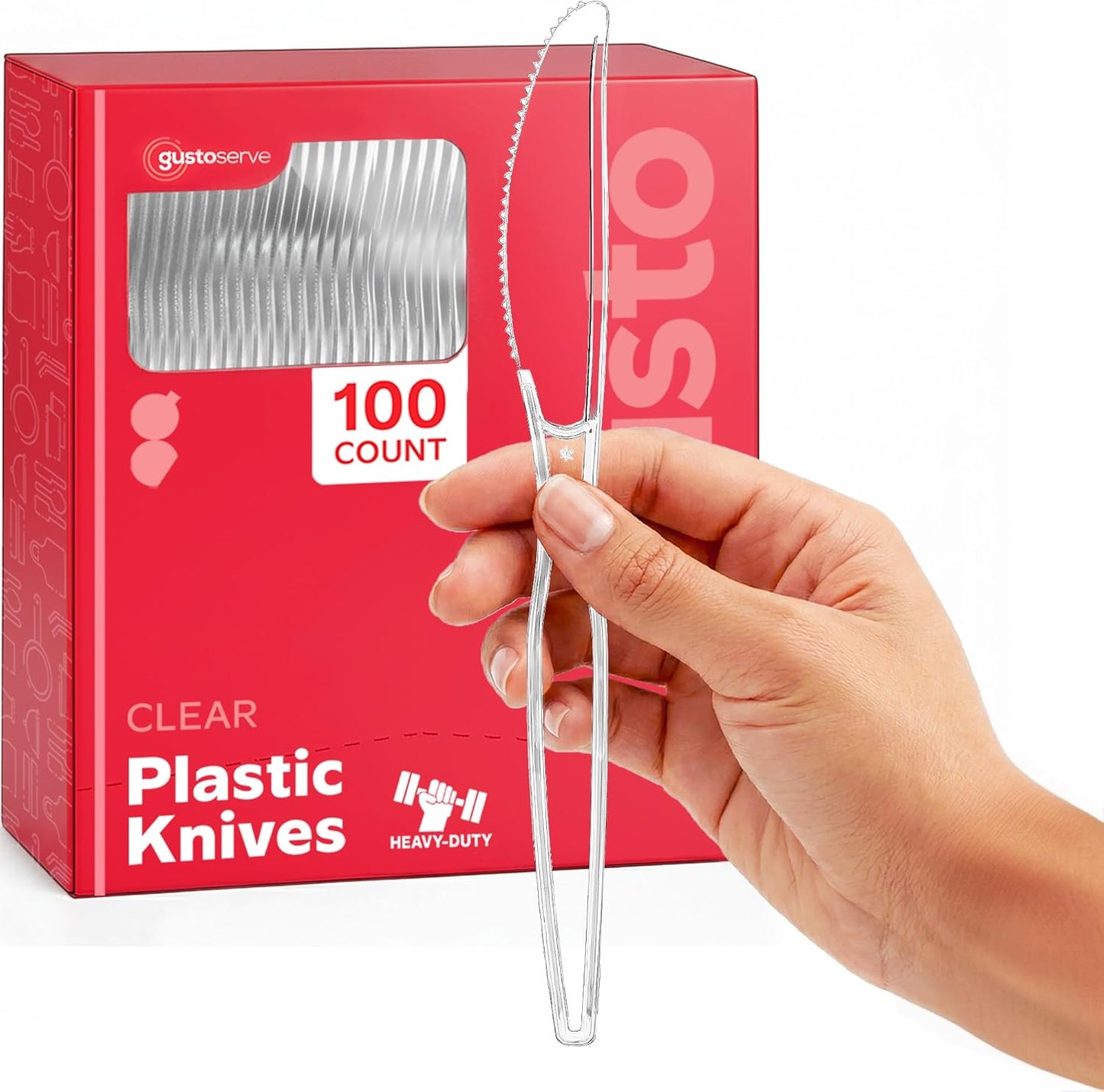 GUSTO [100 Pack] Heavy Duty Disposable Clear Plastic Knives - for Parties, Events, and Everyday Use (Formerly Comfy Package)
