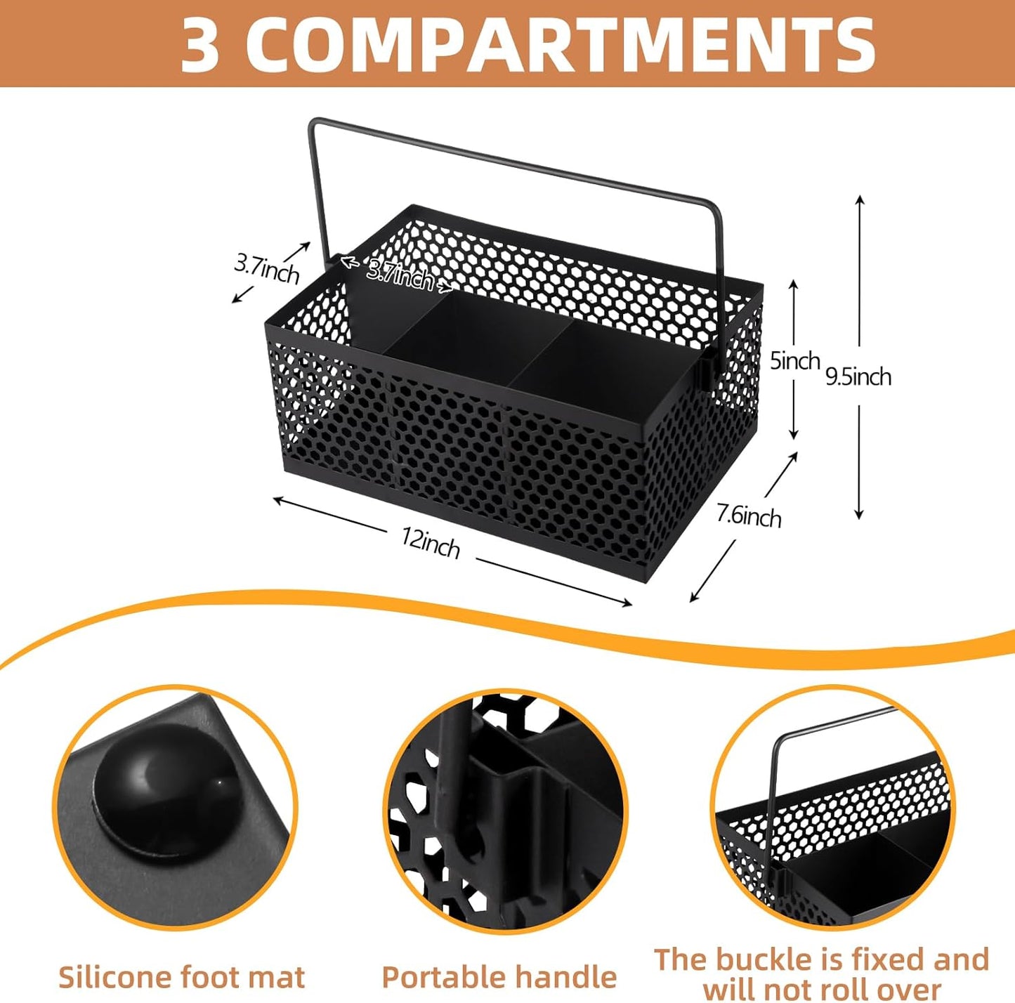 Silverware Caddy Flatware Cutlery Holder Metal Silverware Organizer Containers Black Kitchen Utensil Holder for Countertop Spoon and Fork Holder Flatware Utensils Caddy for Party