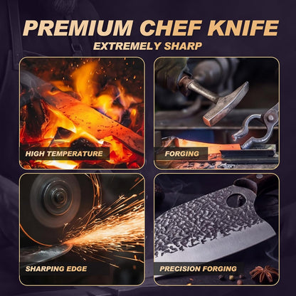 Butcher Knife, Hand Forged Serbian Chef Knife & Meat Cleaver & Viking Knife, Food Cutting Kitchen Knife for Home, Outdoor Cooking, Camping BBQ Gift for Men