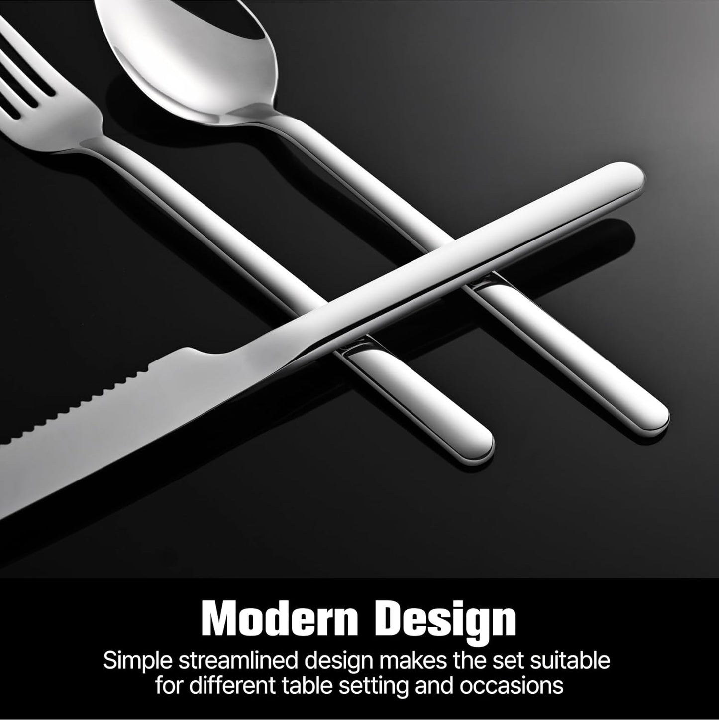 KINGSTONE 48-Piece Silverware Set with Steak Knives, Flatware Set for 8, Stainless Steel Tableware Cutlery Set for Home Restaurant, Mirror Finish,Modern Design