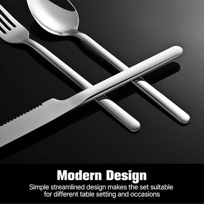 KINGSTONE 48-Piece Silverware Set with Steak Knives, Flatware Set for 8, Stainless Steel Tableware Cutlery Set for Home Restaurant, Mirror Finish,Modern Design