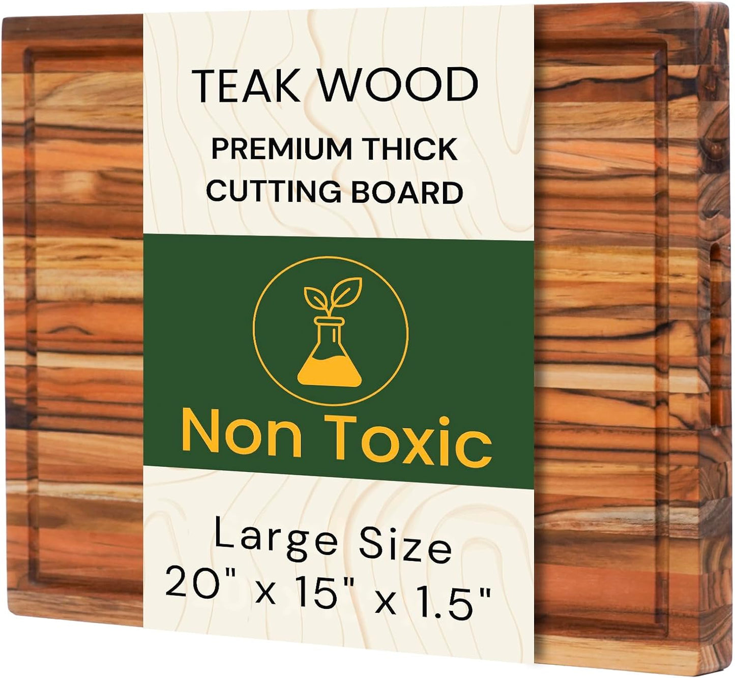 Teak Wood Cutting Board 18" x 14" x 0.6", 2-Piece Set for Kitchen Meat & Food Prep - Large Thin Edge Grain, Deep Juice Groove, Lightweight Solid Hardwood, Non-Toxic, BPA Free by New M Way