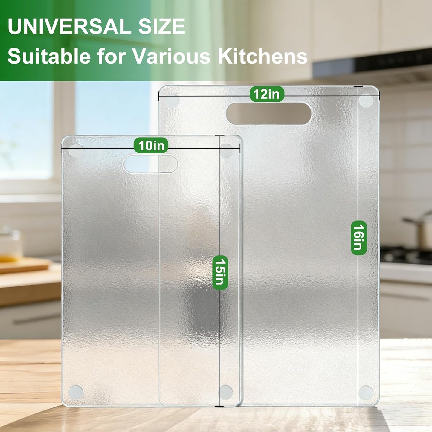 Tempered Glass Cutting Board with Handle, 3PCS Frosted Glass Cutting Board for kitchen counter, Non Toxic, Plastic Free, Scratch Resistant, Dishwasher Safe, Easy to Clean(16"x12"&15"x10"&12"x8")