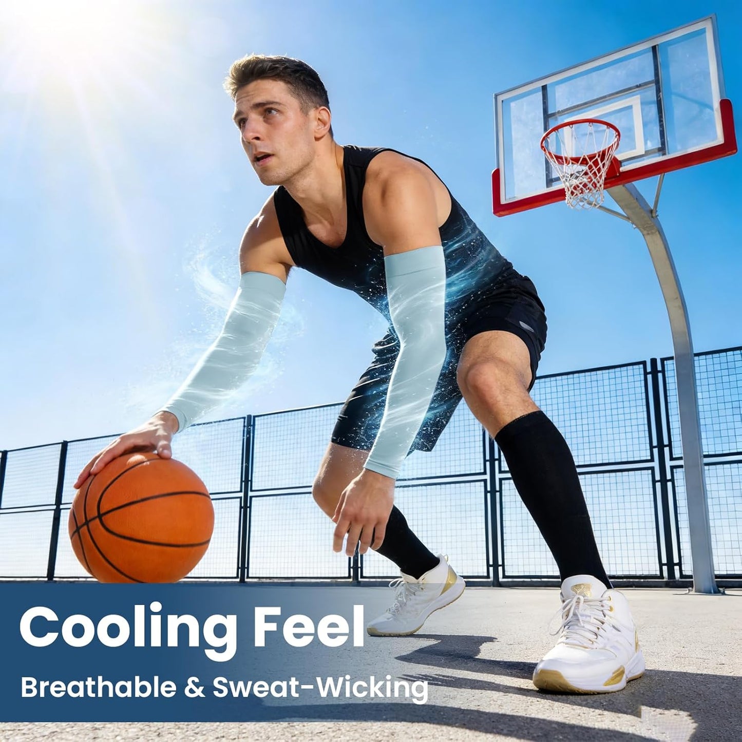 Mochabao 8 Pairs Soft Arm Sleeves, UV Sun Protection Cooling Compression Arm Covers for Outdoor Work, Sports, Men & Women