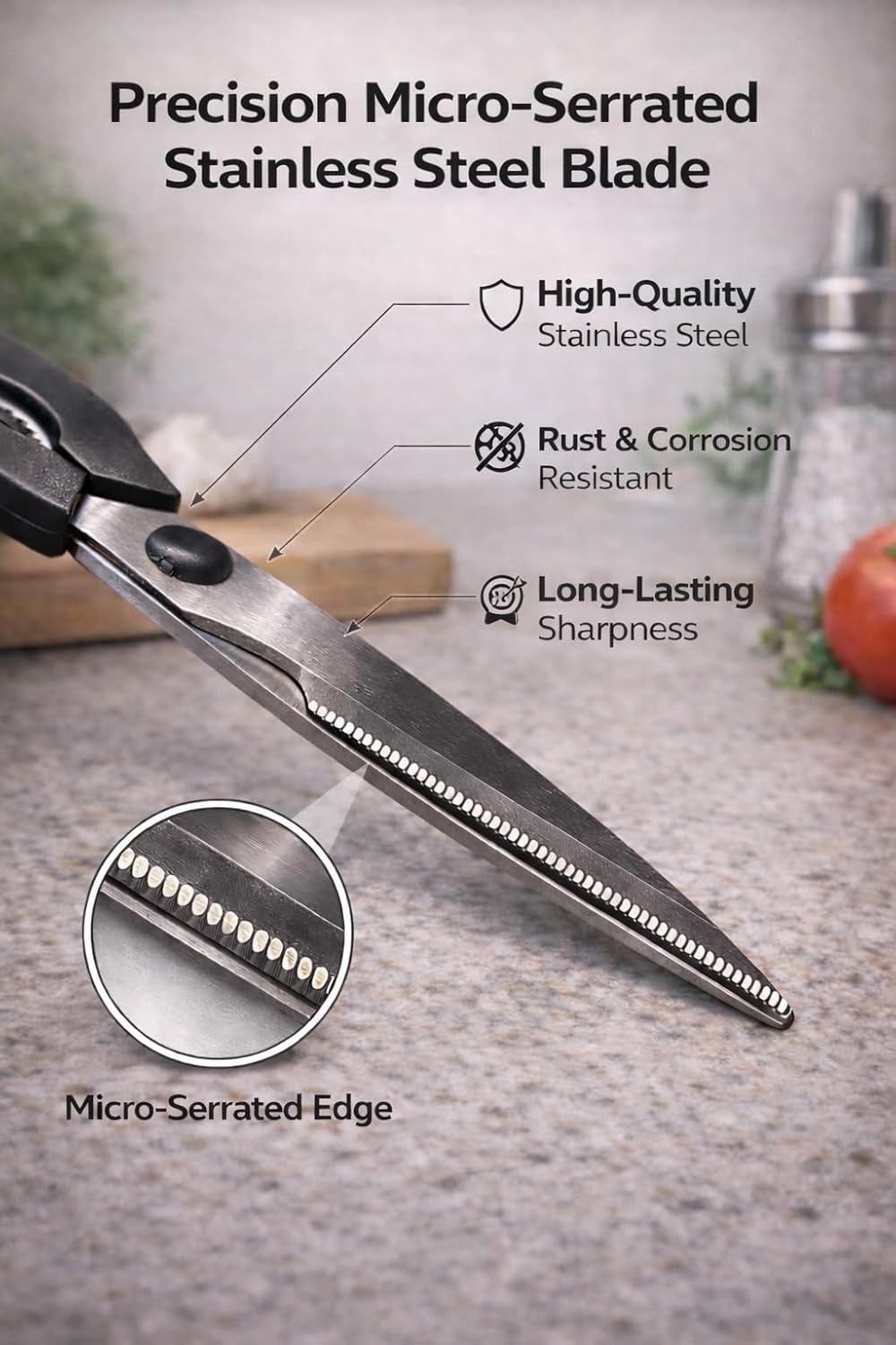 All-Purpose Kitchen Shears, Heavy-Duty Stainless Steel, Detachable Scissors with Comfortable Grip, Dishwasher Safe, 8-Inch