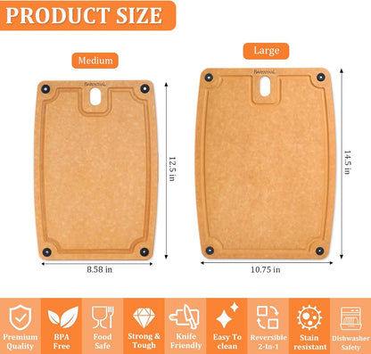 Cutting Boards for Kitchen Dishwasher Safe Eco-Friendly Composite Cutting Board Set of 2, Reversible Chopping Board with Handles & Juice Grooves, Small & Large Cutting Board for Countertop