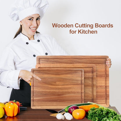 Solid Acacia Wood Cutting Boards for Kitchen Decor Wooden Charcuterie Board Meat Cheese Boards Butcher Block Pizza Bread Serving Board Hardwood Chopping Board Non Toxic Teak Small Cutting Boards
