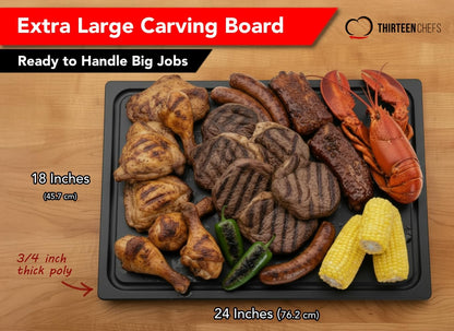 Commercial Grade Plastic Cutting Board with Juice Groove - 18 x 12 Inch for Carving Meat, Grilling, BBQ - 1/2" Thick White HDPE Poly for Food Service