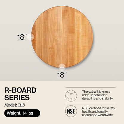 John Boos R-Board Series Round Wooden Cherry Cutting Board 18”x18” – 1.5” Thick, 10.5-lb Reversible Butcher Block with Edge-Grain – Made in the USA