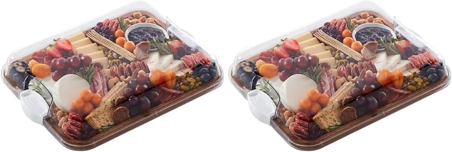 Farberware Build-A-Board Bamboo Cutting Board with Single Storage Compartment, Clear Locking Lid, Black Handles, Perfect for Charcuterie & Snacks
