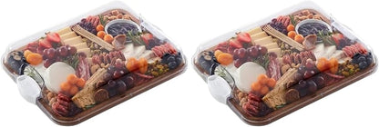 Farberware Build-A-Board Bamboo Cutting Board with Single Storage Compartment, Clear Locking Lid, Black Handles, Perfect for Charcuterie & Snacks