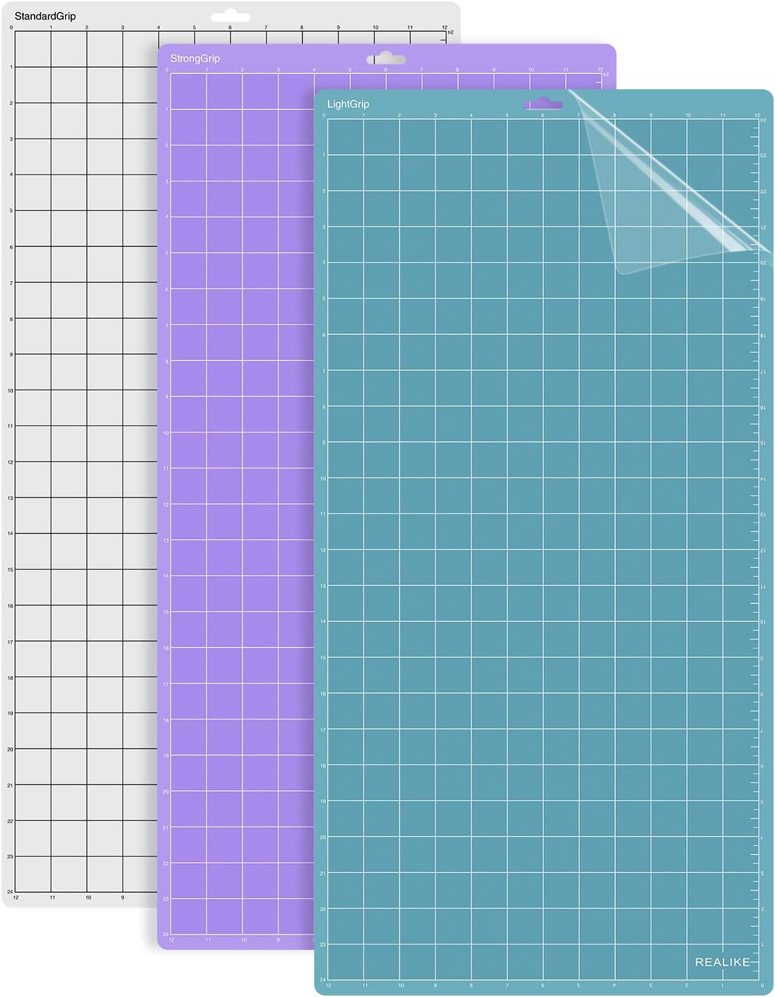 REALIKE 12x12 Lightgrip Cutting Mat Compatible with Cricut Maker 3/Maker 4/Maker/Explore 3/4/Air 2/Air/One(3 Mats), Gridded Adhesive Non-Slip Cut Mat for Crafts, Quilting, Sewing and All Arts