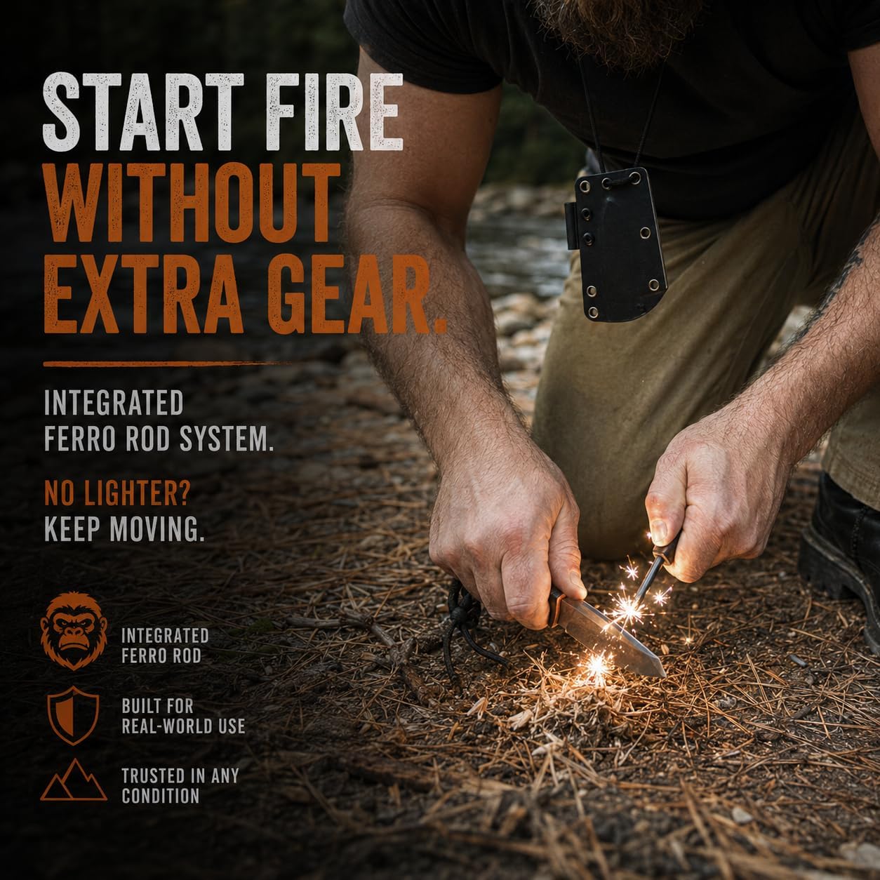 Redline Fixed Blade Hunting Knife with Ferro Rod and Sheath - Perfect for Outdoor Adventures - Holtzman's Gorilla Survival