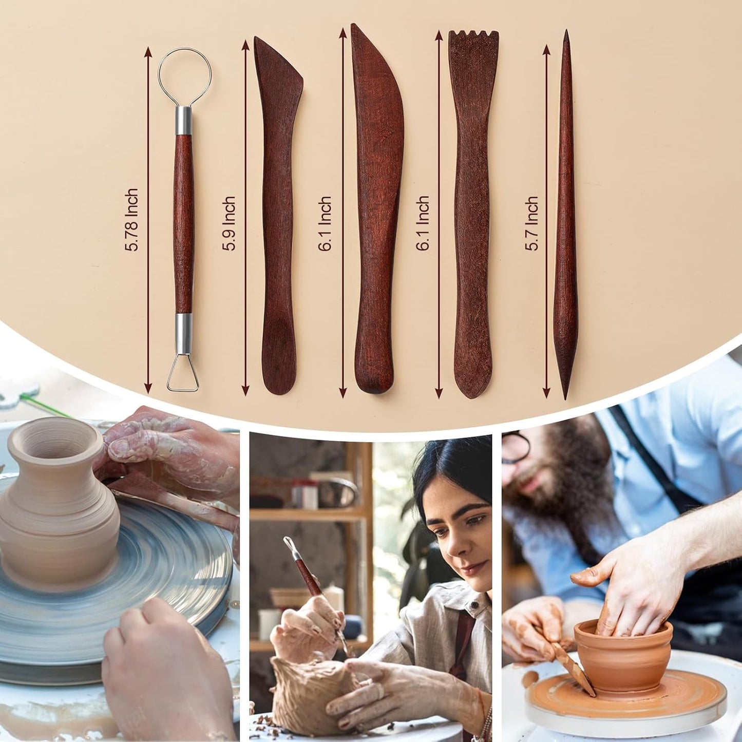 Amrules Clay Tools Kit, 12 PCS Polymer Clay Cutter Tools, Rectangle Shape Acrylic Press Board and Roller Pin Supplies Suitable for Shaping, Carving, Pottery Craft and DIY Projects