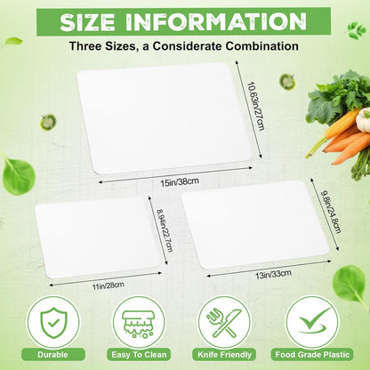 Hushee 120 Count 3 Size Disposable Cutting Board Sheets Bulk Flexible Plastic Cutting Mat 15" x 11", 13" x 10" and 11" x 9" Assorted Sizes Chopping Boards for Kitchen and Commercial Use