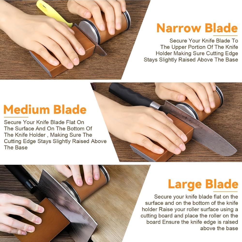 Rolling Knife Sharpener - Kitchen Knife Sharpener for Razor Sharp Edges Made in Germany - Easy Knife Sharpening Kit - Roller with Magnetic Holder with 15 & 20 Degrees