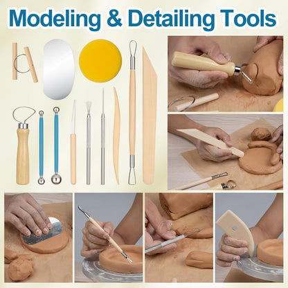 Amrules Clay Tools Kit, 12 PCS Polymer Clay Cutter Tools, Rectangle Shape Acrylic Press Board and Roller Pin Supplies Suitable for Shaping, Carving, Pottery Craft and DIY Projects