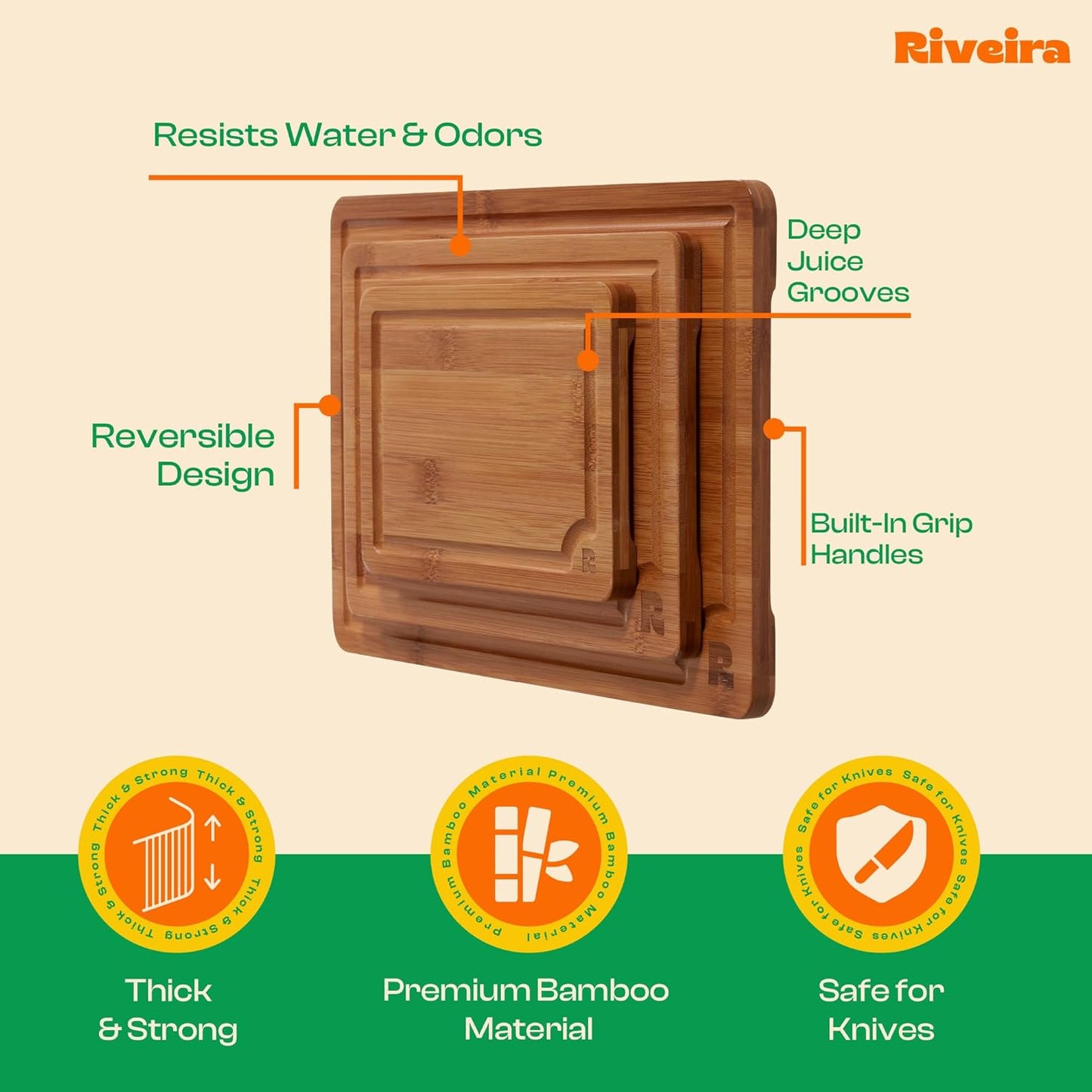Riveira Walnut Cutting Board Set – Versatile And Durable: Set Of 3 Pcs Rectangular Wooden Cutting Board – Natural Wooden Cutting Boards For Kitchen – Complete Walnut Wooden Chopping Board