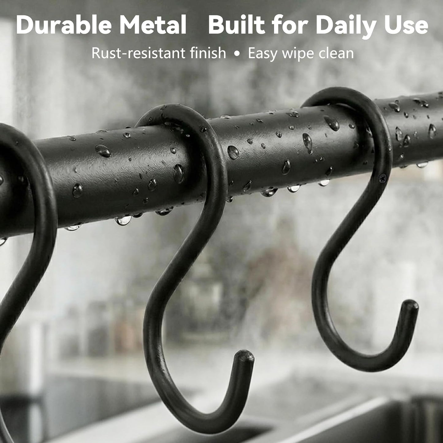 Black Steel-made Kitchen Utensil Rack Organizer Wall-mounted Pot Pan Wall Hanger Holder For Hanging Rail with 10 S Hooks