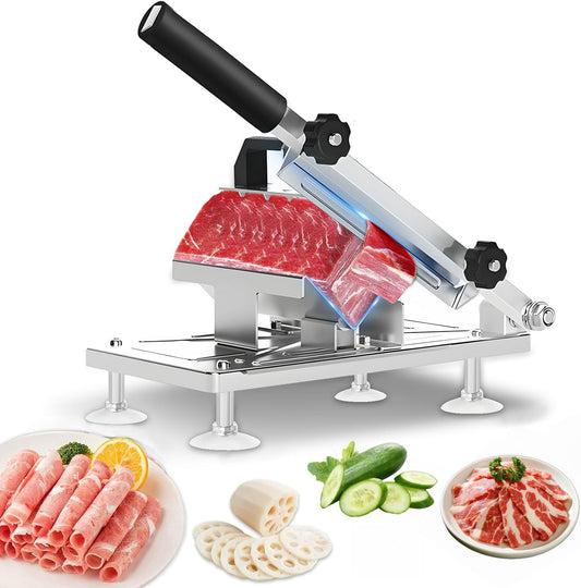 Manual Frozen Meat Slicer, Upgraded Stainless Steel Meat Cutter for Beef Mutton Bacon Home Food Slicing Machine for Hot Pot BBQ sandwiches pizza