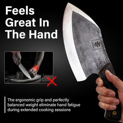 COOLINA Daozi 8" Butcher Knife, Hand-Forged High-Carbon Steel Cleaver for Heavy-Duty Meat Cutting, Slicing, Chopping, Brisket & BBQ, Full-Tang Forged Blade with Ergonomic Wood Handle